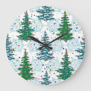 Reloj Redondo Grande patrón de árbol de Navidad