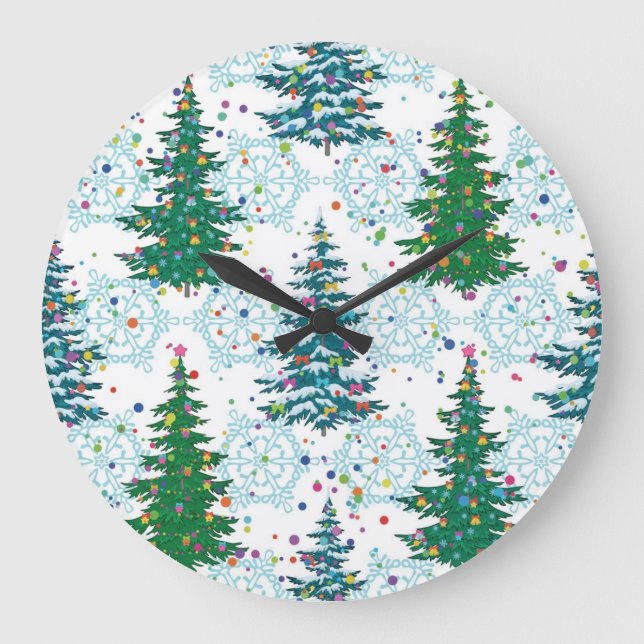 Reloj Redondo Grande patrón de árbol de Navidad (Anverso)