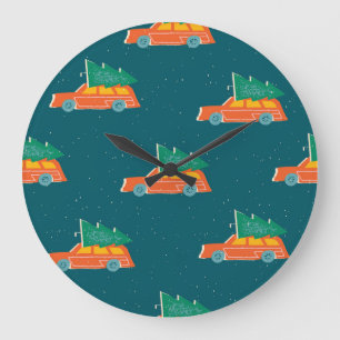 Reloj Redondo Grande Patrón de árbol de navidad del coche retro
