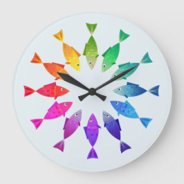 Reloj Redondo Grande Patrón de arcoiris de peces marinos de colores del