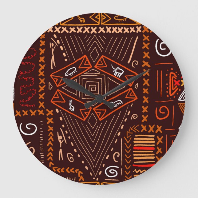 Reloj Redondo Grande Patrón de arte aborigen africano sin problemas (Anverso)
