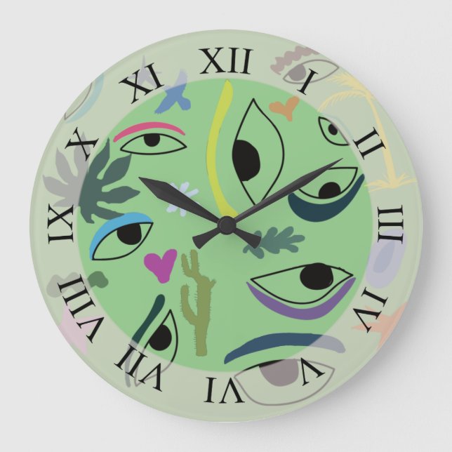 Reloj Redondo Grande Patrón de arte abstracto de ojos (Anverso)