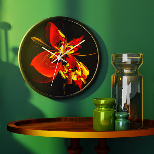 Reloj Redondo Grande Patrón de arte abstracto moderno floral amarillo r