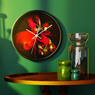 Reloj Redondo Grande Patrón de arte abstracto rojo verde floral moderno