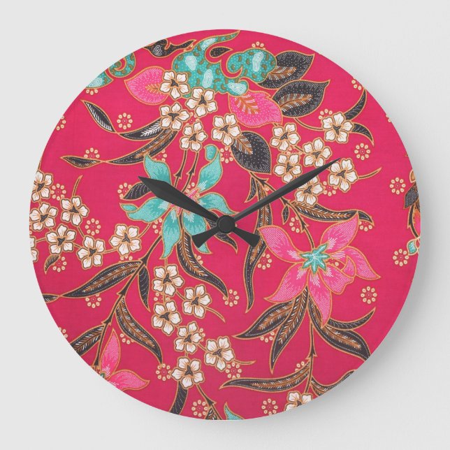 Reloj Redondo Grande Patrón de arte batik indonesio malasio (Anverso)