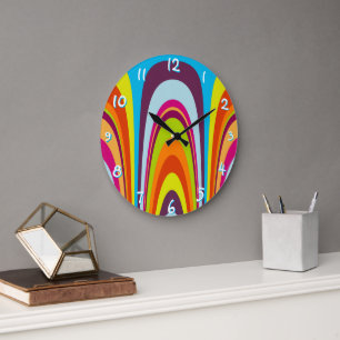 Reloj Redondo Grande Patrón de Arte de Onda Moderna Retro Colorida y Fu