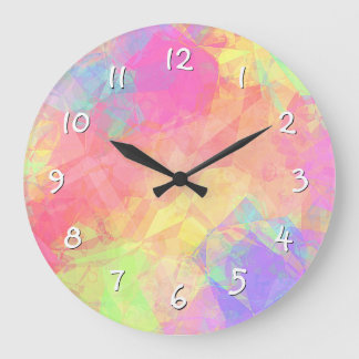 Reloj Redondo Grande Patrón de arte de polígono azul púrpura verde lima
