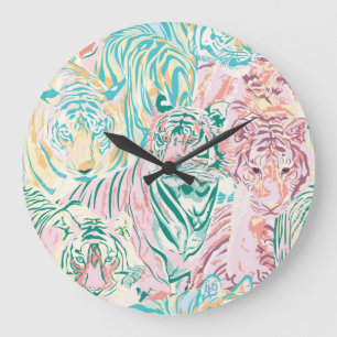 Reloj Redondo Grande Patrón de arte del tigre de color Pastel