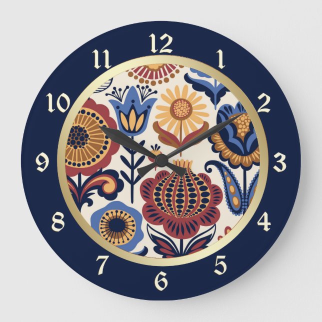 Reloj Redondo Grande Patrón de arte folclórico nórdico (Anverso)