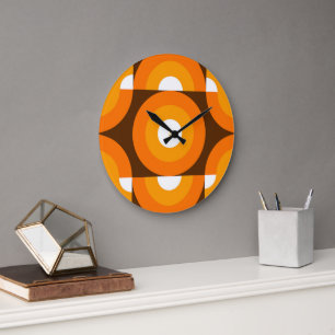 Reloj Redondo Grande Patrón de arte retro de círculos naranjas marrones
