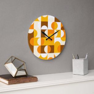 Reloj Redondo Grande Patrón de arte retro de naranja verano amarillo ma
