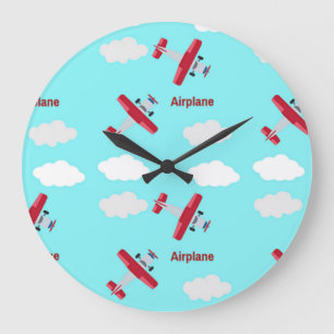 Reloj Redondo Grande Patrón de avión en azul