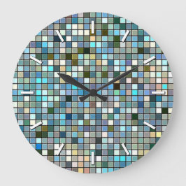 Reloj Redondo Grande Patrón de baldosas azules terrosas cuadradas