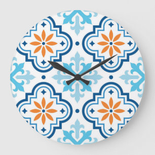 Reloj Redondo Grande patrón de baldosas cerámicas