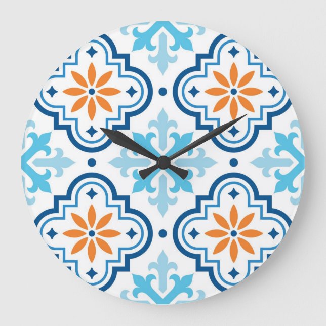 Reloj Redondo Grande patrón de baldosas cerámicas (Anverso)
