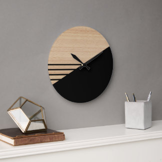 Reloj Redondo Grande Patrón De Bandas De Bloque Contemporáneo En Faux W