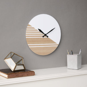 Reloj Redondo Grande Patrón De Bandas De Bloque Contemporáneo En Faux W