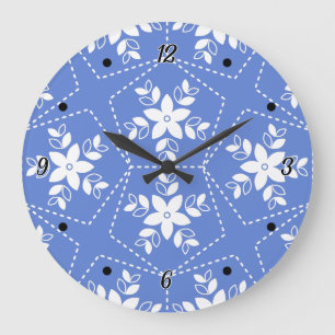 Reloj Redondo Grande Patrón de Batik Moderno Flor Floral Jazmín Blanco
