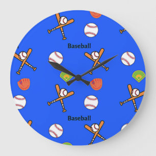 Reloj Redondo Grande Patrón de béisbol en azul