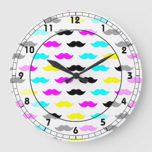 Reloj Redondo Grande Patrón de bigote hipster CMYK