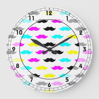 Reloj Redondo Grande Patrón de bigote hipster CMYK