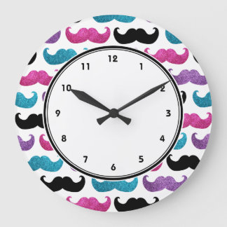 Reloj Redondo Grande Patrón de bigotes grisáceos (azul y negro rosado p