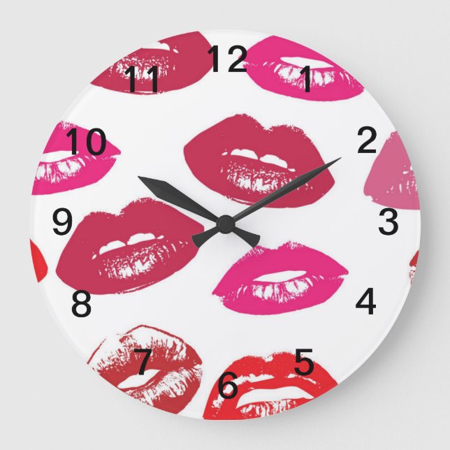 Reloj Redondo Grande Patrón de bocas rojas personalizado (Anverso)