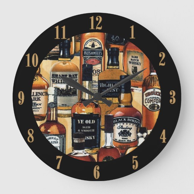 Reloj Redondo Grande Patrón de botellas de Whiskey (Anverso)