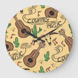 Reloj Redondo Grande Patrón de cactus de guitarra de música country