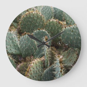 Reloj Redondo Grande Patrón de cactus: Opuntia ficus-indica de moda.