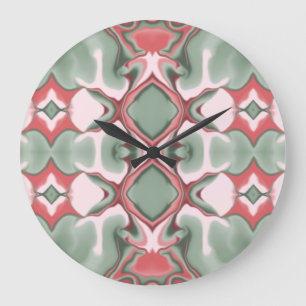 Reloj Redondo Grande Patrón de caleidoscopio de diamantes rosas y verde