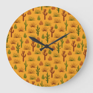 Reloj Redondo Grande Patrón de cascos de cactus de naturaleza silvestre