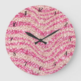 Reloj Redondo Grande Patrón de cebra de purpurina rosa femenino        