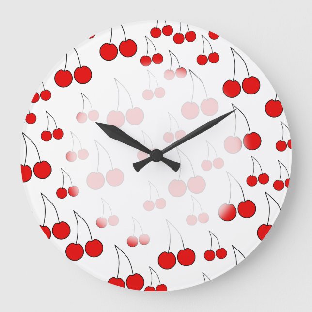 Reloj Redondo Grande Patrón de cerezas rojas. (Anverso)
