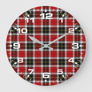Reloj Redondo Grande Patrón de cheques rojos marrones-52626