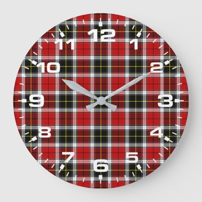 Reloj Redondo Grande Patrón de cheques rojos marrones-52626 (Anverso)