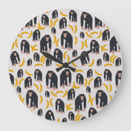 Reloj Redondo Grande Patrón de chimpancés y banana de monos 