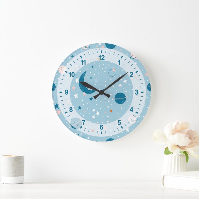 Reloj Redondo Grande Patrón de cielo azul y espacio (Hogar)