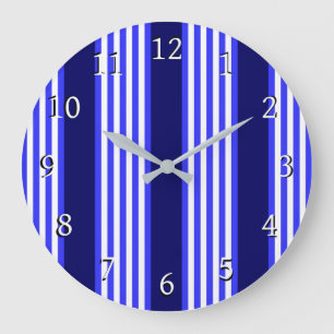 Reloj Redondo Grande Patrón de cinco rayas azul y blanco