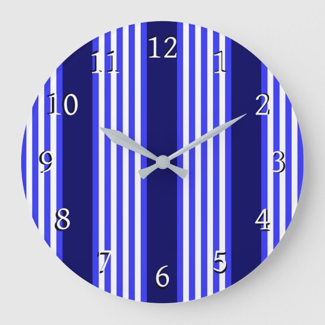 Reloj Redondo Grande Patrón de cinco rayas azul y blanco (Anverso)