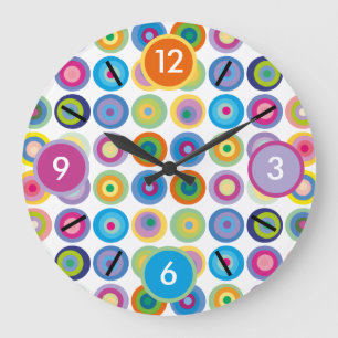 Reloj Redondo Grande Patrón de círculos coloridos modernos de mediados 