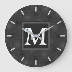 Reloj Redondo Grande Patrón de círculos de carbón monogramo