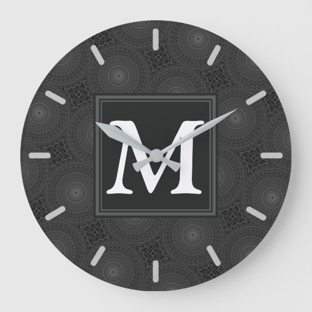 Reloj Redondo Grande Patrón de círculos de carbón monogramo (Anverso)