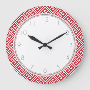 Reloj Redondo Grande Patrón de clave griega roja de Cranberry