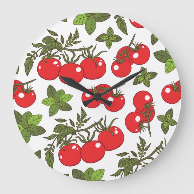 Reloj Redondo Grande Patrón de cocina sin soldadura de Tomato Basil (Anverso)