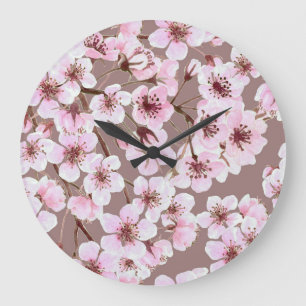 Reloj Redondo Grande Patrón de color de agua de las ramas de flores de 