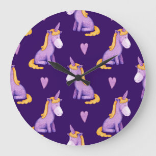 Reloj Redondo Grande Patrón de color de agua de los corazones de Violet