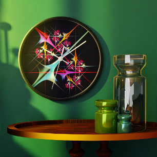 Reloj Redondo Grande Patrón de color de arte de color rosa floral moder