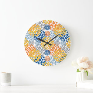 Reloj Redondo Grande Patrón de colores brillantes de resumen floral de 