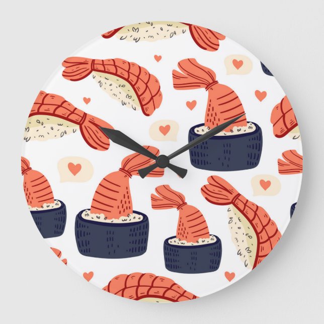 Reloj Redondo Grande Patrón de comida japonesa sin problemas (Anverso)